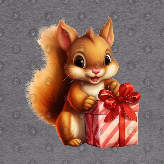 Baby Christmas Squirrel With Gift by Chromatic Fusion Studio